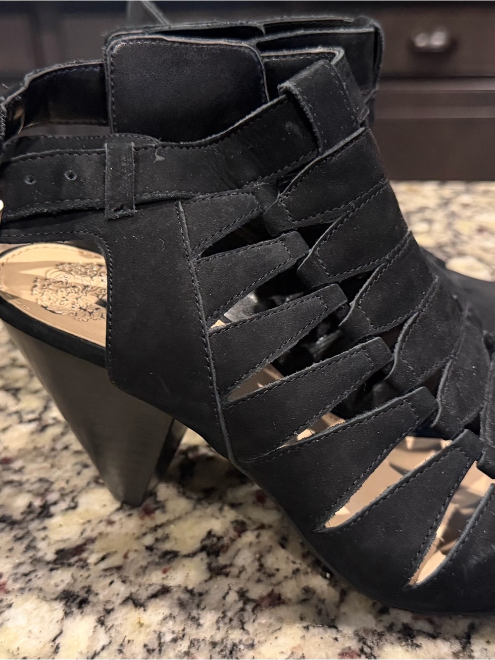 New with out tags Vince Camuto Black Strappy Cutout Cone Heel Sandals